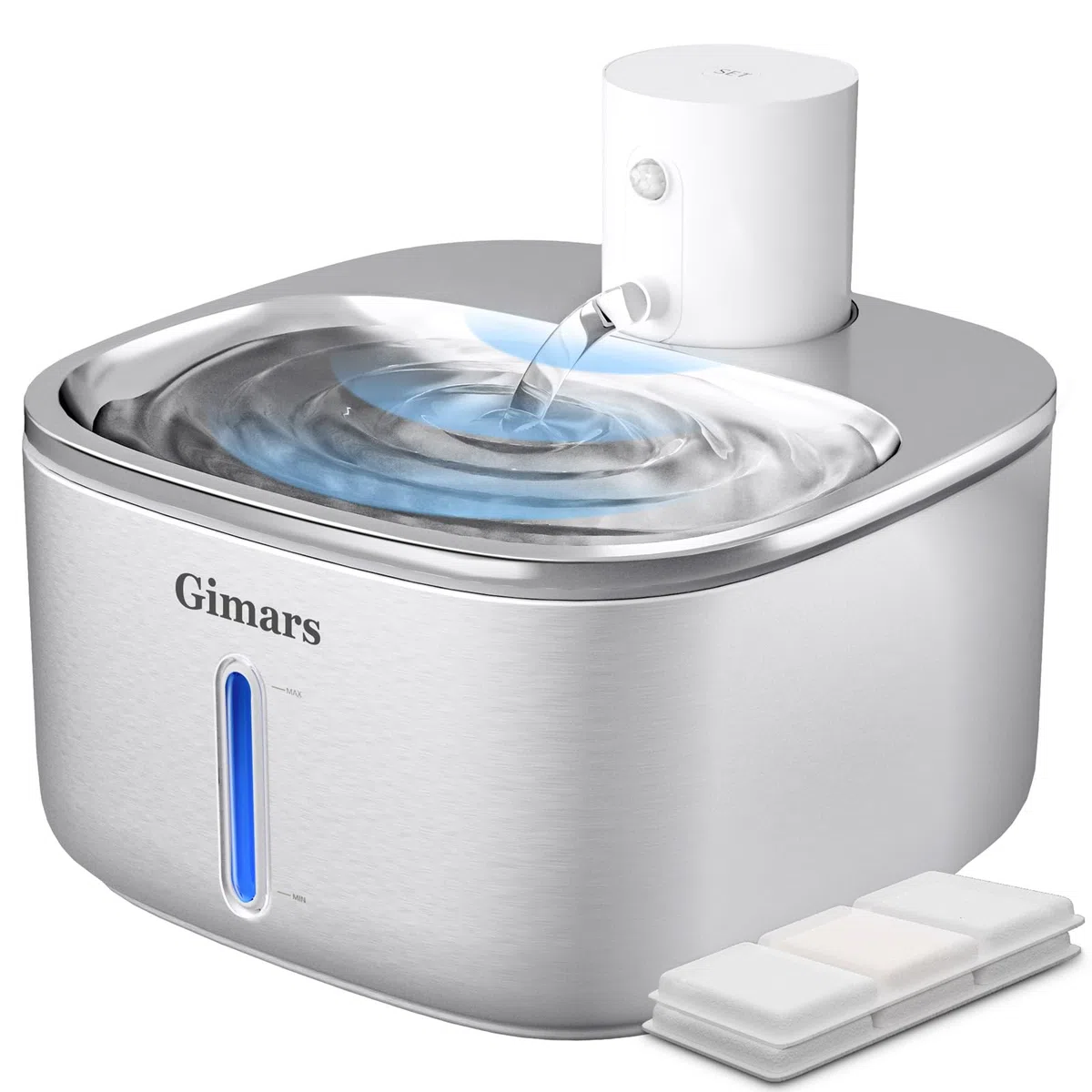 Gimars Fuente para Gatos sin Cable Inoxidable: 3.2L/5000 mAh, Bebedero Gatos con Sensor de Movimiento, Automático Dispensador de Agua Inalámbrico con Batería Recargable, Bomba Ultra Silenciosa