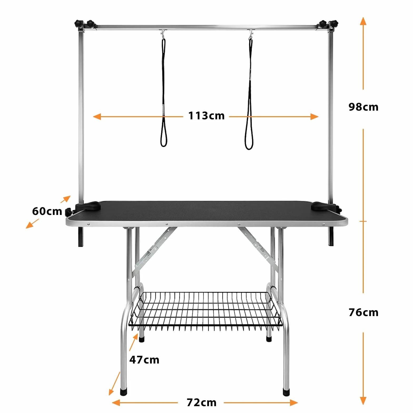 HENGMEI Mesa de Recorte Para Perros, Mesa de Peluquería Canina para Mascotas, Mesa de Recorte Con Brazo de Altura Ajustable, 2 Lazo y Superficie de Goma Resistente a Los Arañazos, 113x60x76cm