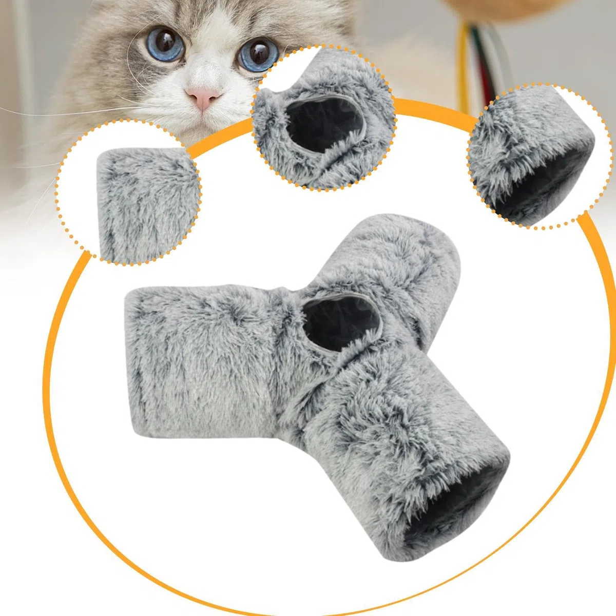 de Peluche para Gatos, Juguete para Mascotas, Práctico Y Portátil, 3 Vías, Túneles para Gatitos de Interior para Sala de Estar, Dormitorio, Casa, Gris