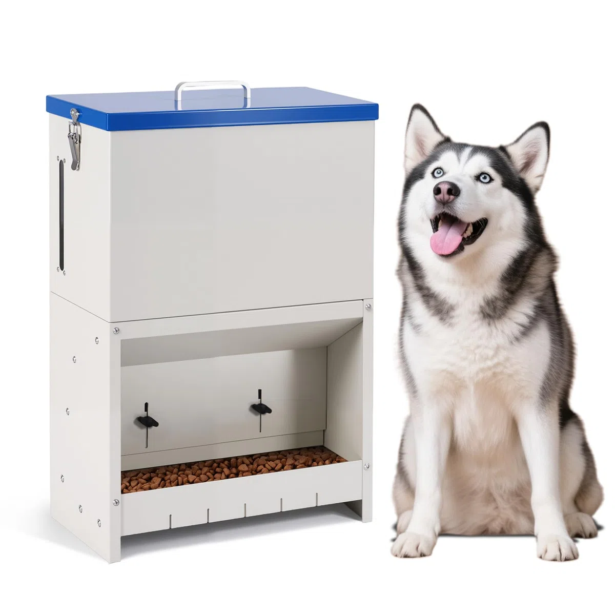 Comedero Automático para Perros, Alimentador de Metal Galvanizado para Interiores y Exteriores, Dispensador Automático de Gravedad de 25 Lbs, Adecuado para Perros Pequeños, Medianos y Grandes