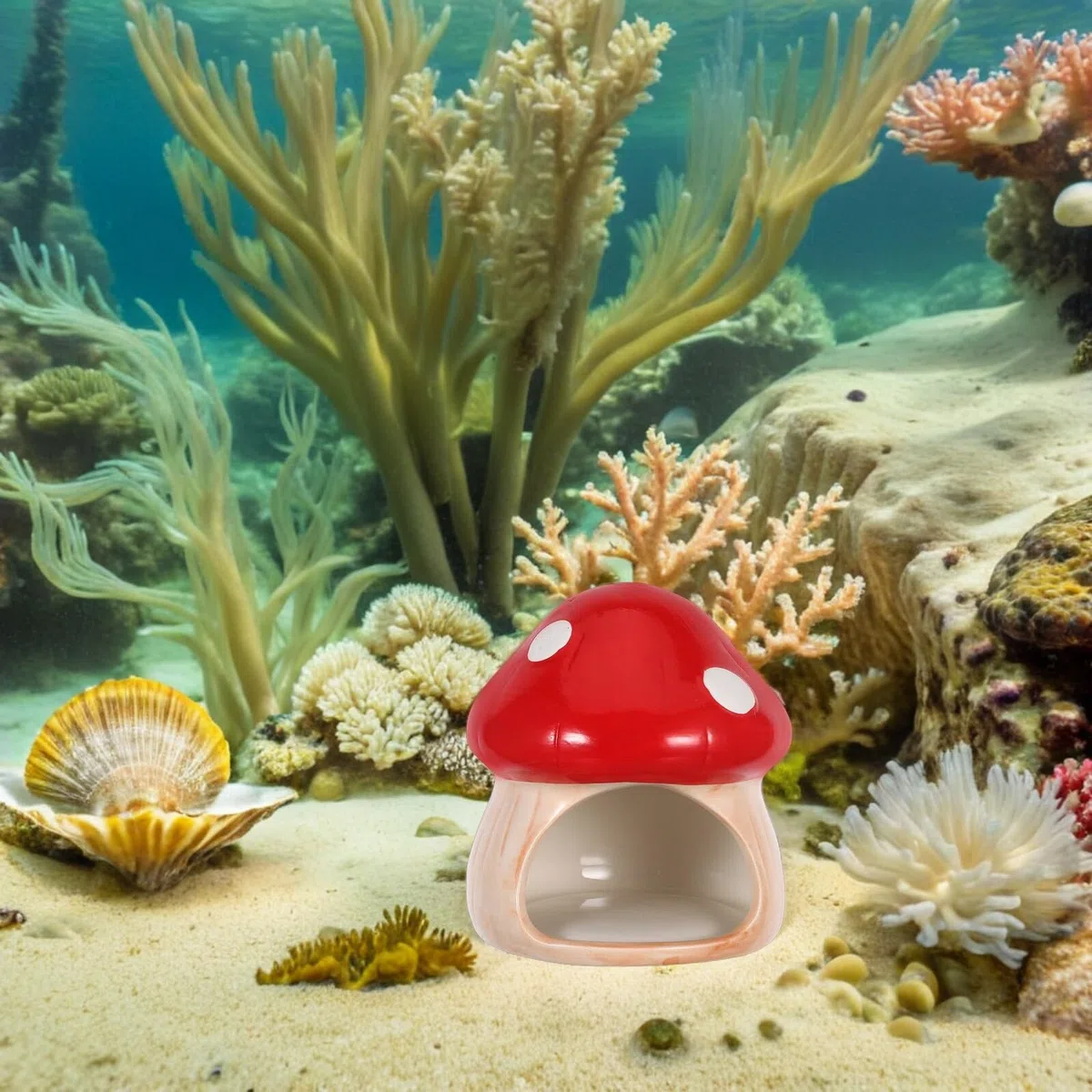 Hohopeti Casa de Cerámica para Hongos Roja Grande Decoración de Pecera Escondite para Peces Betta y Camarones Refugio Acuario para Reproducción y Descanso Accesorio Natural para Tanques
