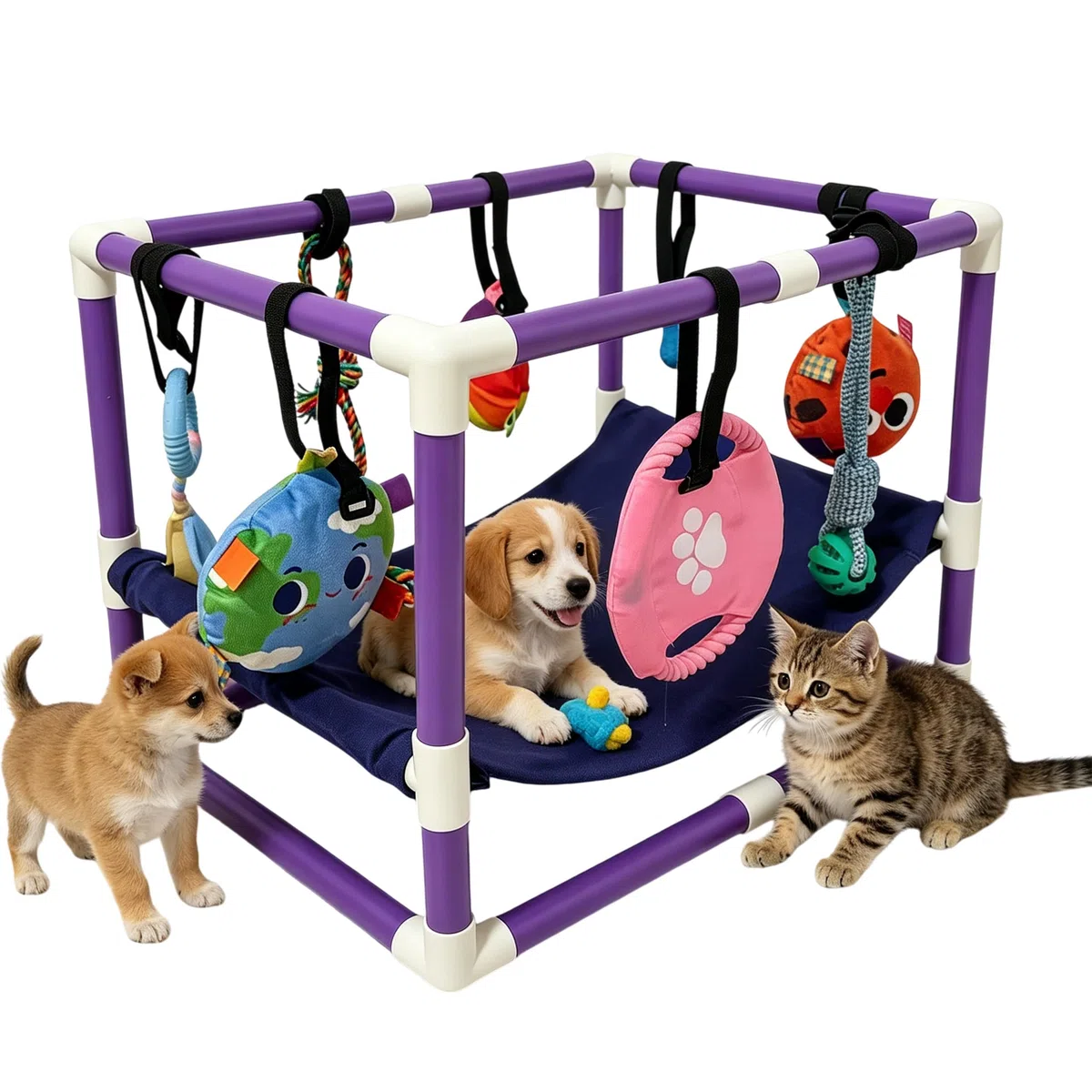 Cachorros de juguete, sala de juegos para cachorros con 8 juguetes, zona de juegos para perros pequeños, centro de actividad para perros, marco de PVC, hamaca, juguete enriquecedor para entrenamiento