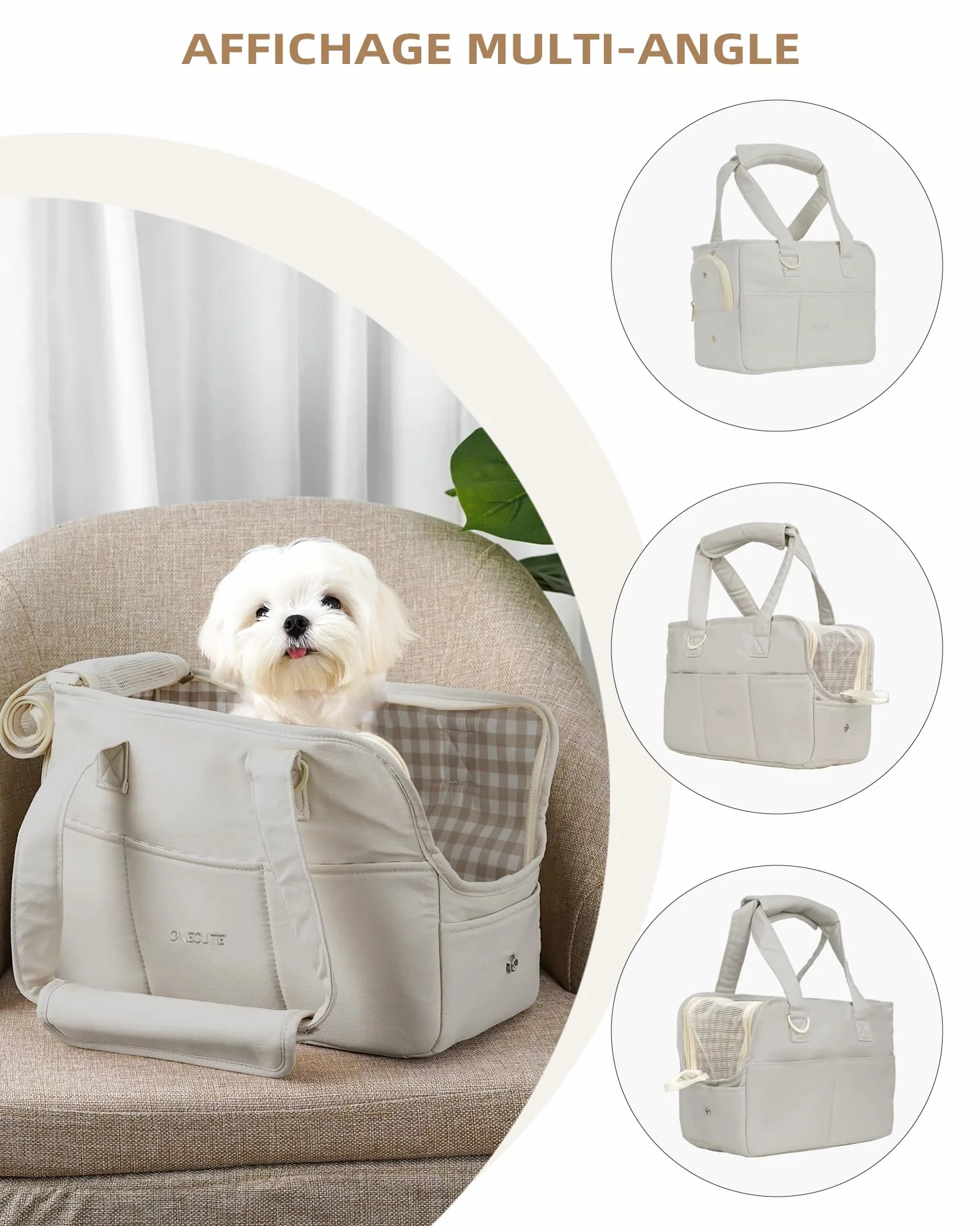 ONECUTE Bolsa de transporte para gatos y cachorros, transpirable y plegable, bolsa de viaje, bolsa de hombro, bolso para perros pequeños, capacidad de carga hasta 3 kg (pequeño, gris)