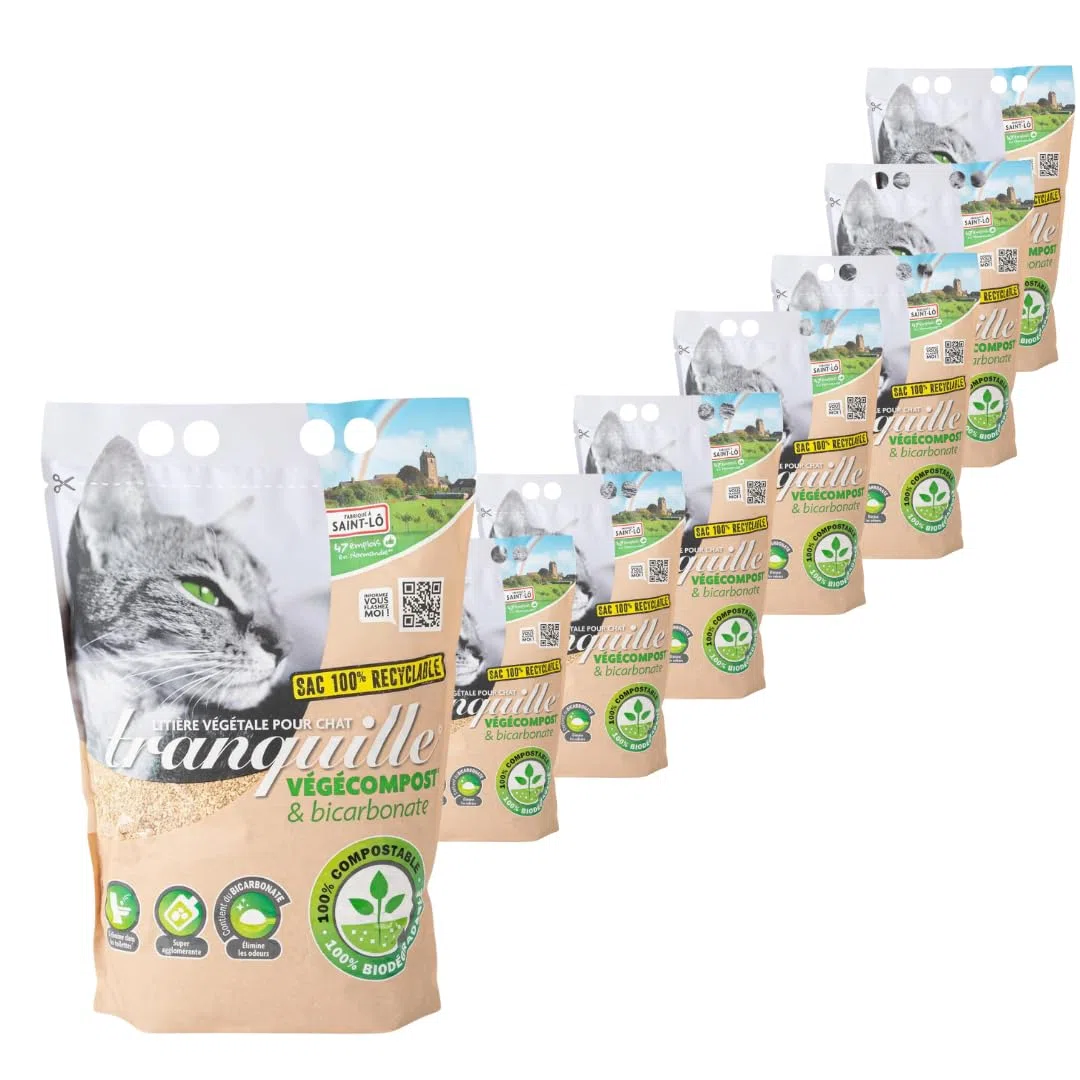 TRANQUILLE Vegecompost – Cama Vegetal para Gatos aglomerantes de 4 litros – Lote de 8