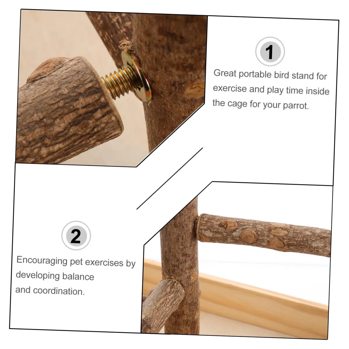 SHINEOFI de Loros de Madera para Entrenamiento, Juguete para Aves Pequeñas, Soporte Resistente de Madera Natural, Tamaño Pequeño, Uso en Jaula Interior y Exterior, Adecuado