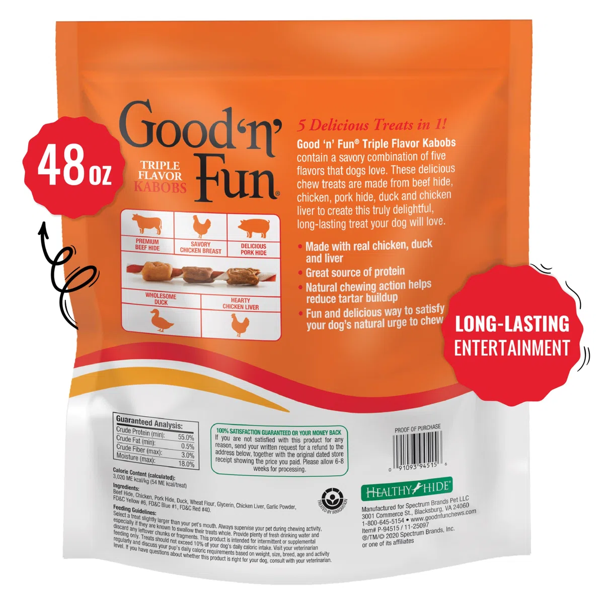 Good'n'Fun - Brochetas de cuero crudo con triple sabor para perros, 3 libras (paquete de 4)