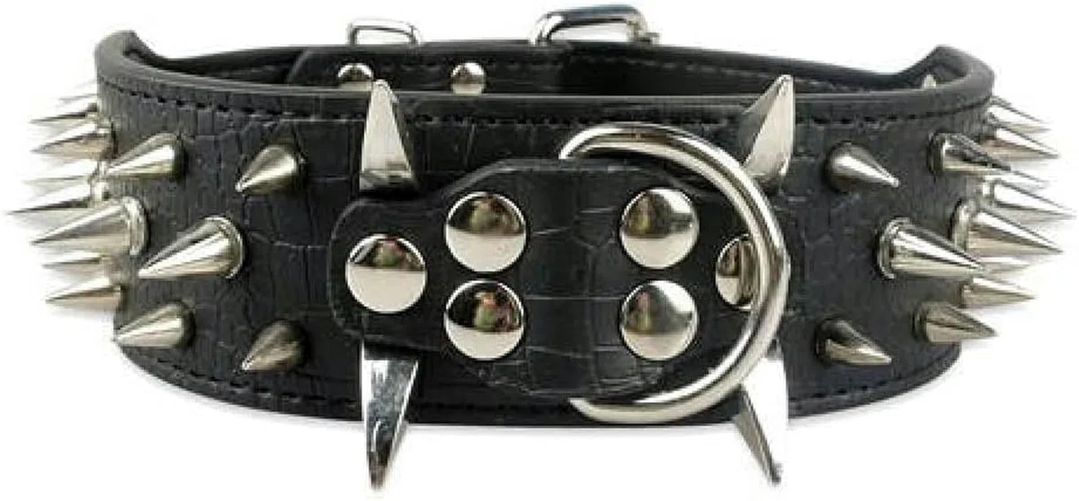 Collar de Perro Genial con púas y Tachuelas de Cuero Collares para Perros medianos y Grandes - Negro - XL