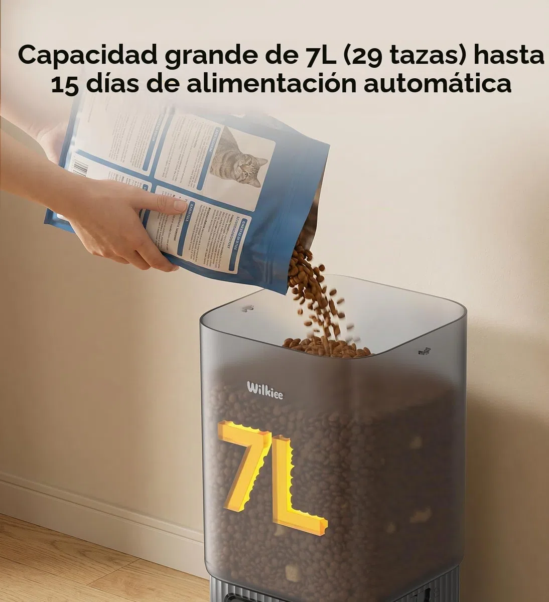 Comedero automático, 2 Cuencos, 7L, App, con Temporizador Wi-Fi 2.4G y 5G