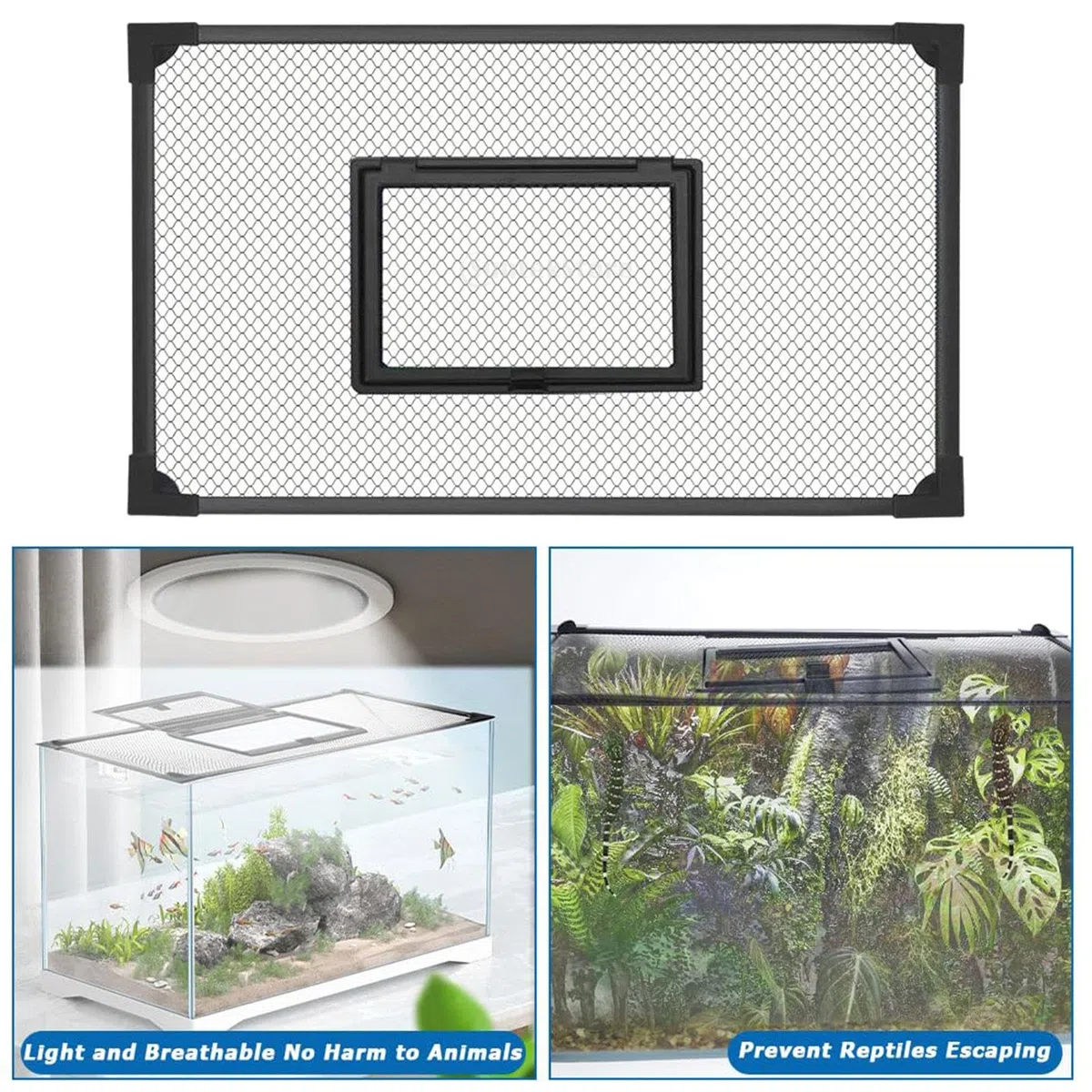 Red Antisaltos para Acuario, Protectora Y Resistente a Desgarros, con Ventana de Alimentación, Orificios de 5 Mm, Malla Fina, Tapa para Acuario DIY