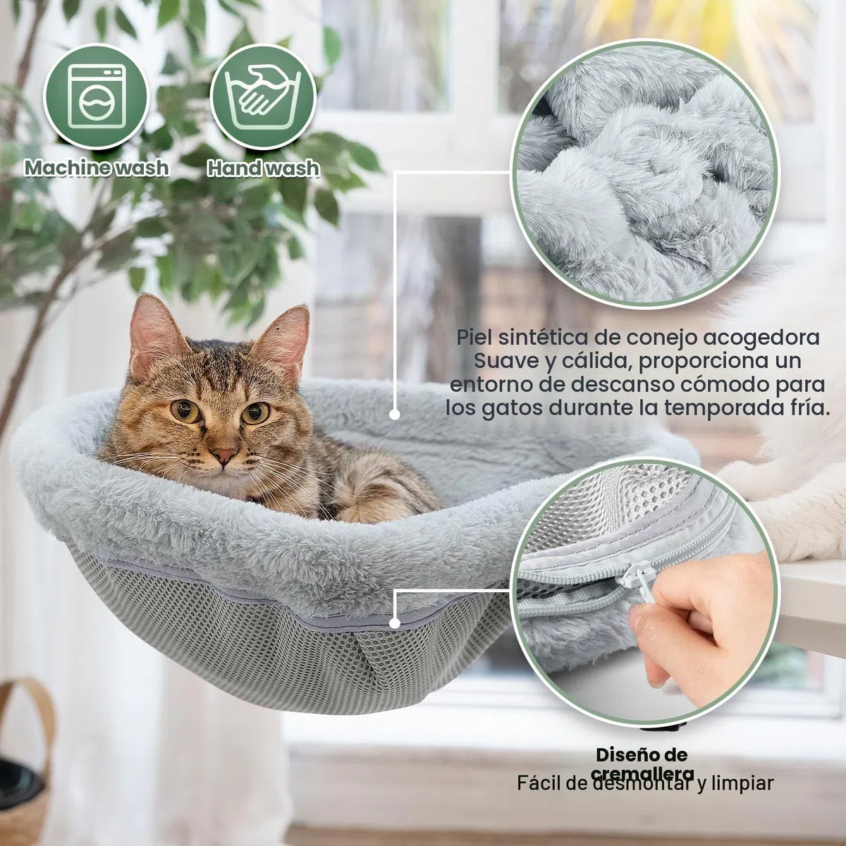 JUNSPOW Cama de escritorio para gatos, plegable con un solo clic, diseño hundido y cama semicircular para gatos que ahorra espacio, material de piel de conejo sintética suave, adecuada para varios