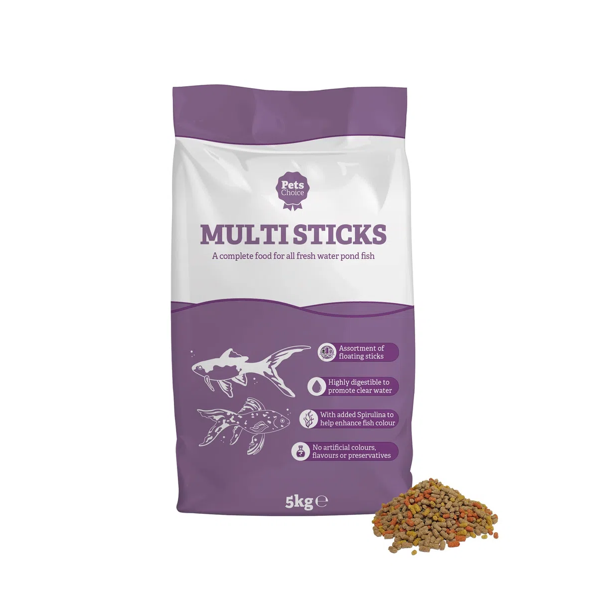 Pets Choice | Alimento para Peces, multipalitos | Flotante, Altamente digerible y no enturbiante | Espirulina añadida para Mejorar el Color (5 kg)