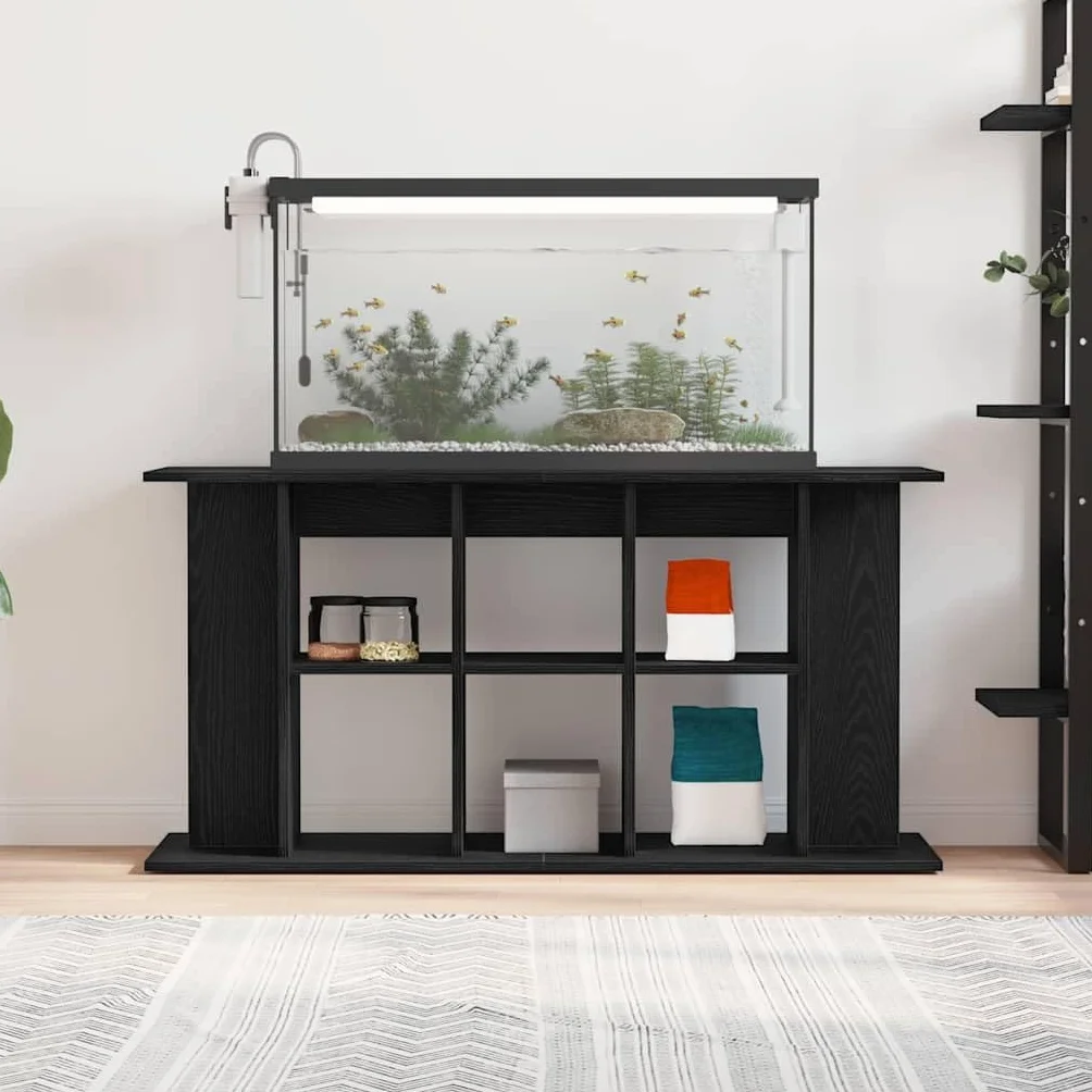 Soporte para acuario de madera de color negro, 120 x 40 x 60 cm, estable, con armario de almacenamiento y estante, estructura de muebles para peces, accesorios y filtro en el salón