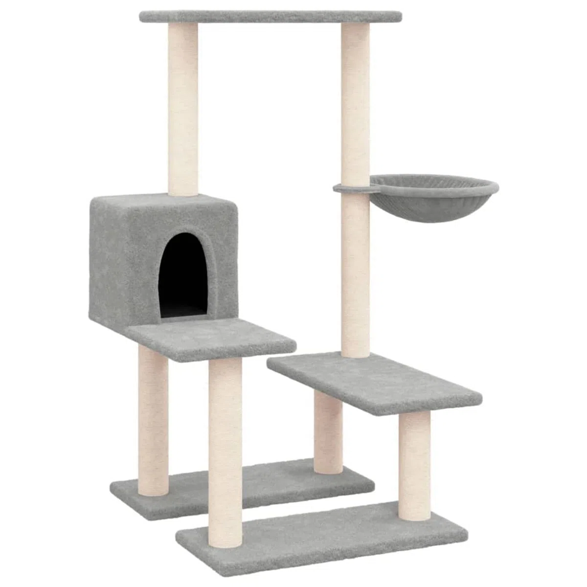 LAPOOH Rascador para Gatos con Postes de sisal, Rascador Gato, Arbol Rascador para Gatos, Gatos Accesorios, Torre Gatos, Arranhador para Gatos, Casa para Gatos, Gris Claro 94,5 cm