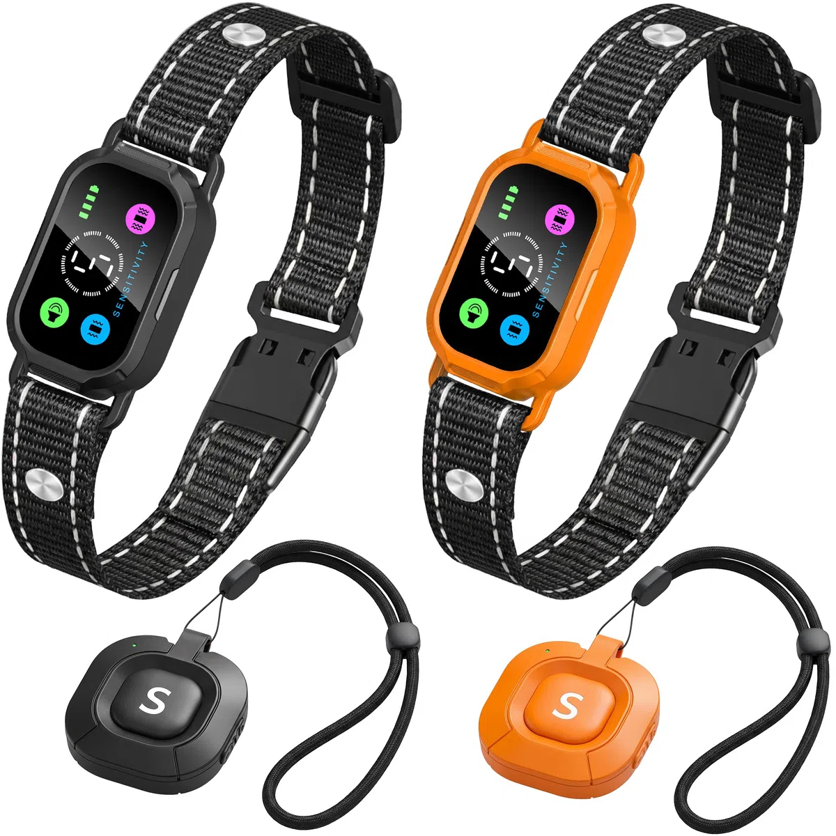 Lote de Dos Collares 2 en 1 Antiladridos y Adiestramiento para Perros con Mando a Distancia – Automático y Manual – Sin Descarga Eléctrica – Modo Pitido y Vibración Progresiva (Negro y Naranja)