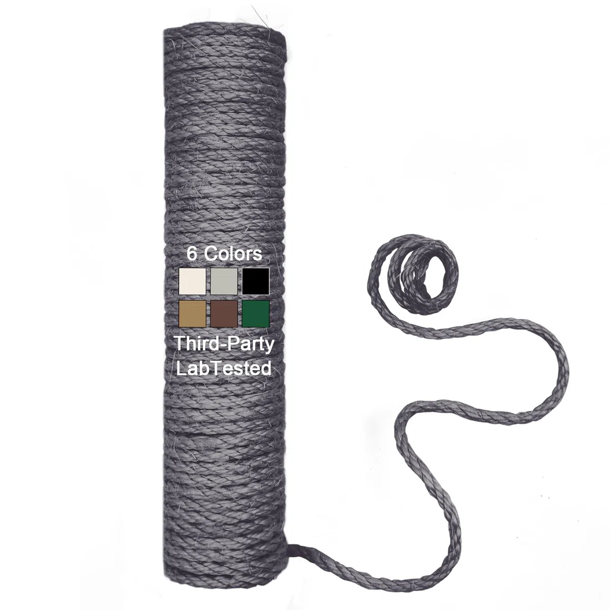 Cuerda de sisal natural para rascador de gatos, cuerda de repuesto para rascador de gatos, 1/4 pulgadas y 66 pies, color gris plateado