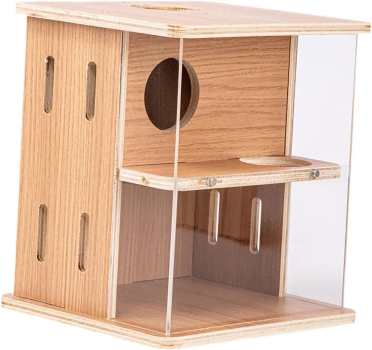 Casita de Madera para Hámster, Escondite 2 Plantas con Refugio y Accesorios Divertidos