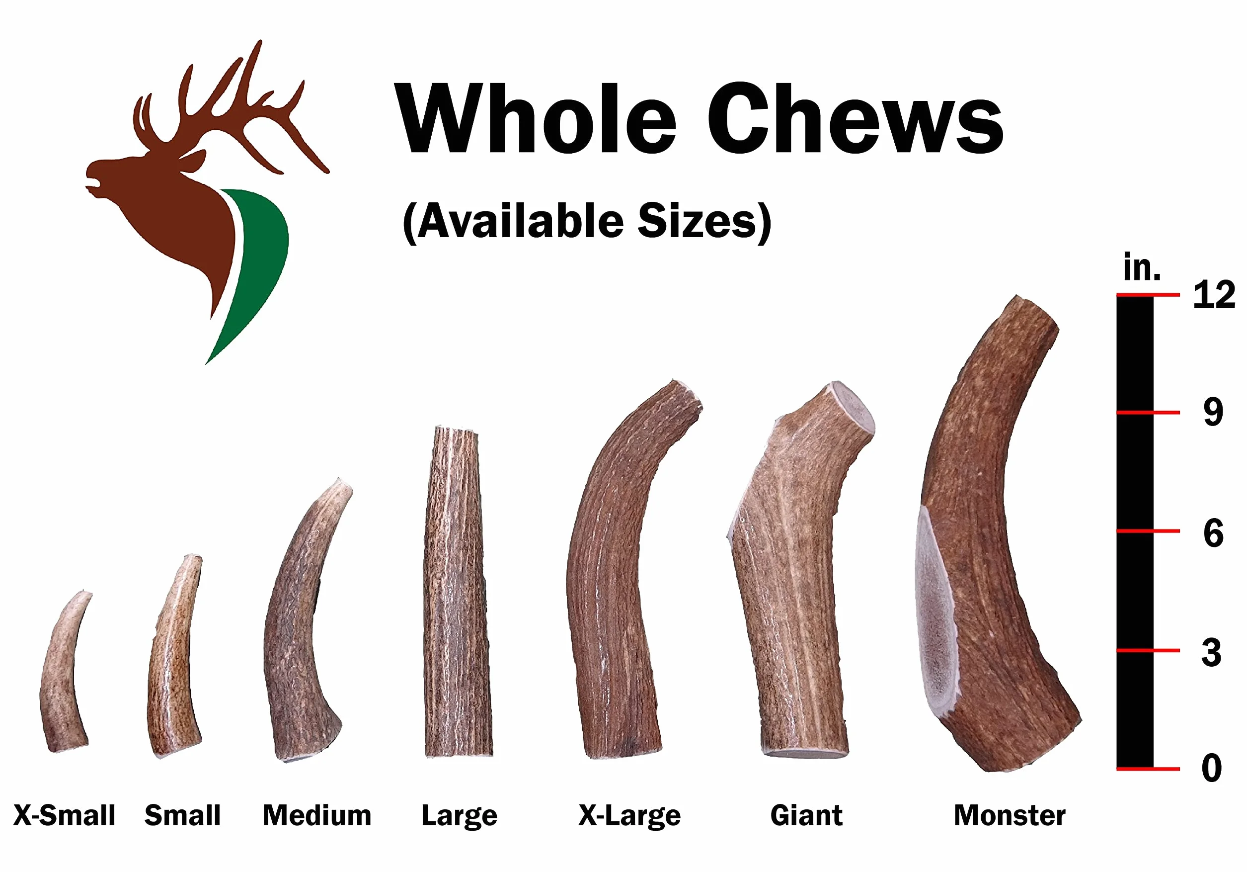 Elkhorn Premium Chews - Medio entero (para perros y cachorros de 20 a 40 libras) Alce de cuernos de alta calidad – Paquete doble (2 piezas) – Juguete masticable natural de larga duración procedente de