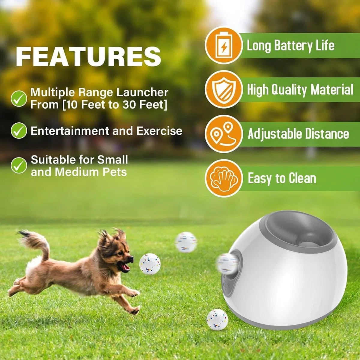 Lanzador automático de pelotas for perros, lanzador interactivo de pelotas for perros, lanzador automático de pelotas de tenis con 3 distancias de lanzamiento (10/20/30 pies), for perros pequeños, med