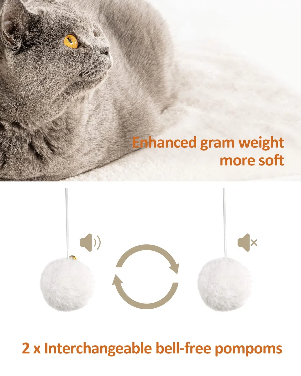FourFurPets 3 Niveles Moderno Árbol para Gatos, Altura 111 cm, Torre de Gatos, con 2 Postes de Sisal, 3 Gran Plataformas, Pompones, Marrón Rústico