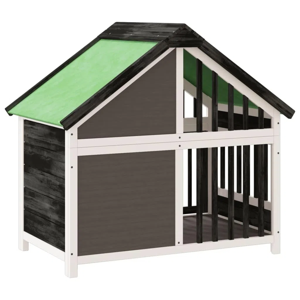 Caseta para perros gris de madera maciza de pino 96 x 60,5 x 87 cm con techo impermeable, gran entrada para jardín, protección y seguridad para cachorros, perros, animales pequeños