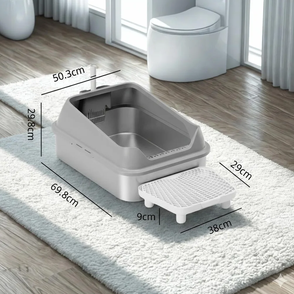 ZOOPARK - Bandeja para cama (tamaño ultra grande, de acero inoxidable, diseño espacioso premium para gatos higiénicos con paredes altas y pala incluida