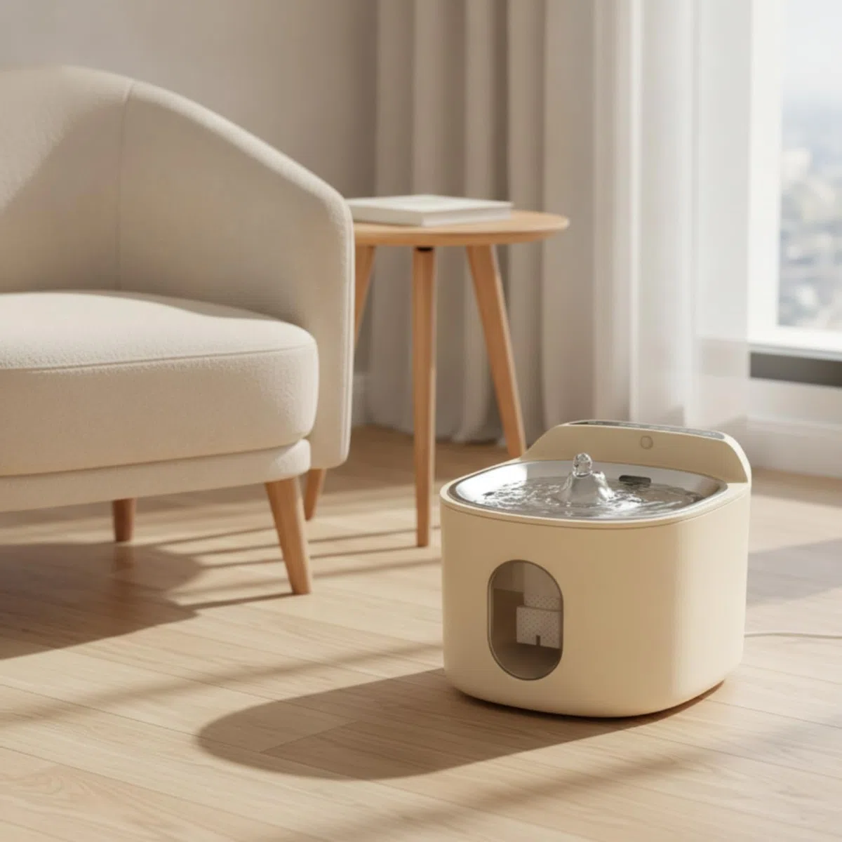 Abrevaro Inteligente Inteligente con Higiénico Fuente con Batería Recargable Portátil Fuente Banja Acero Inoxidable para Interiores, Blanco, Bebedero Inteligente