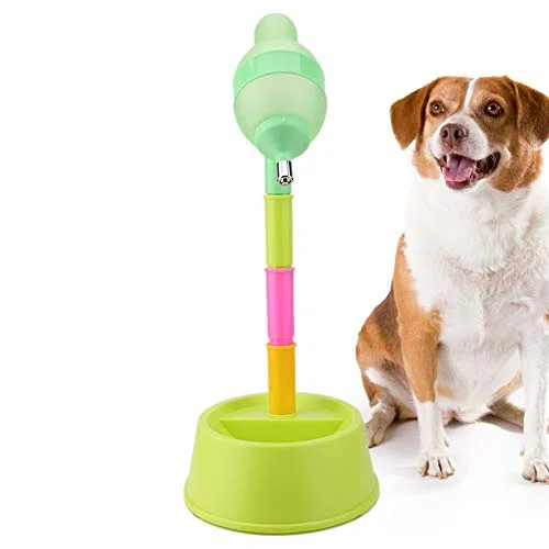 Dispensador de Agua para Gato y con Fuente de Altura Ajustable de pie, Botella de Bebida con Boquilla antigoteo (Verde)