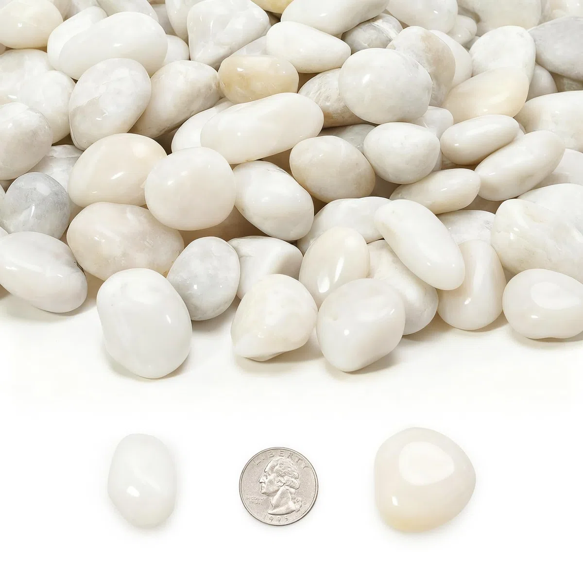 Mr. Figlass blanco pulido guijarros decorativos piedras naturales para acuario grava río rocas para paisajismo, relleno de jarrón, tanque de pescado, 3/8 pulgadas, 10 libras