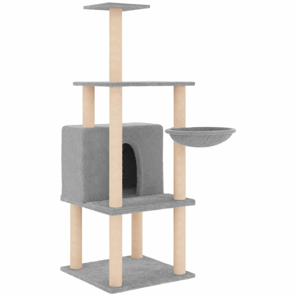 ShGaxin Rascador para Gatos con Postes de sisal Gris Claro 132 cm, Rascador Gato, Arbol Rascador para Gatos, Gatos Accesorios, Torre Gatos, Arranhador para Gatos, Casa para Gatos