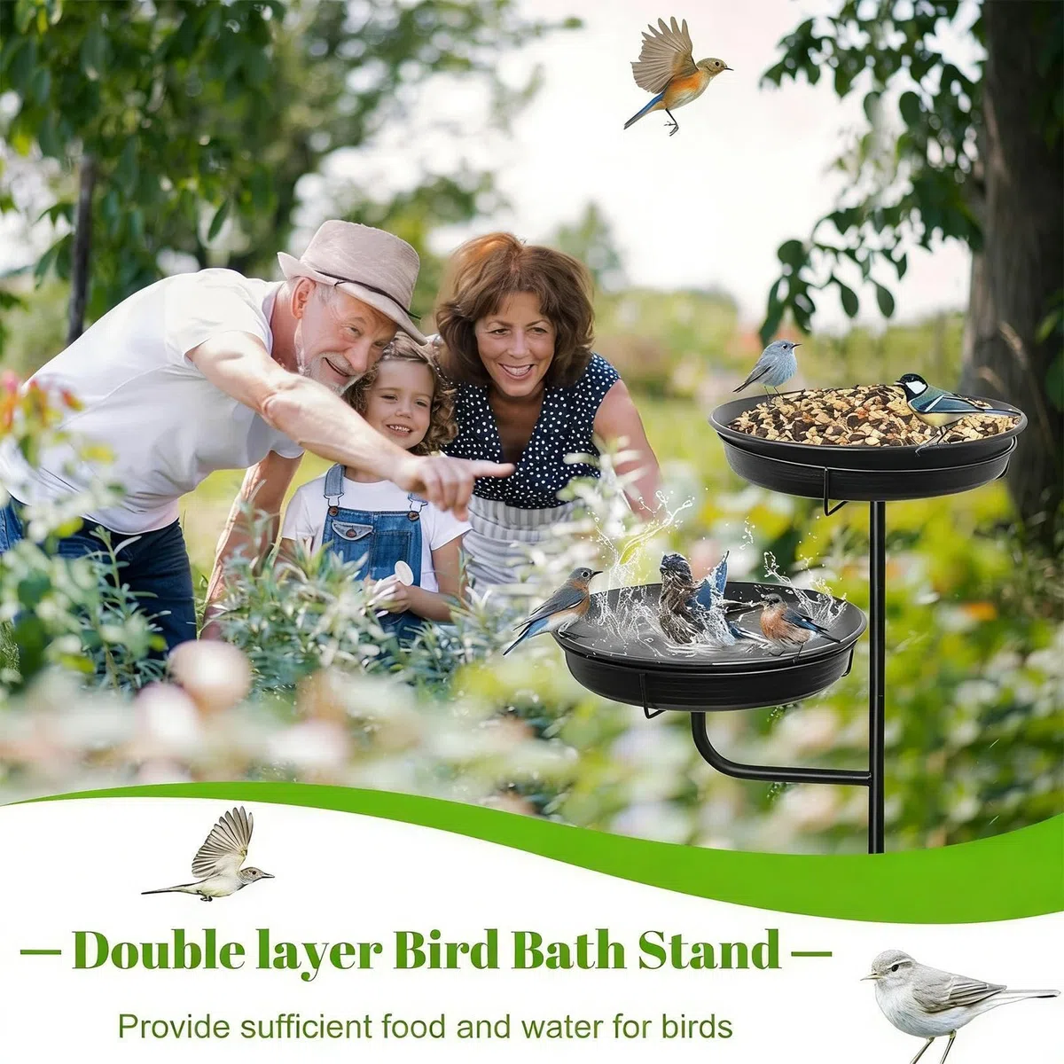 Generisch Bebedero para pájaros al Aire Libre – con Mango de Metal | con Base de 4 Brazos para Fuente de pájaros | para jardín, césped, Patio y decoración Exterior
