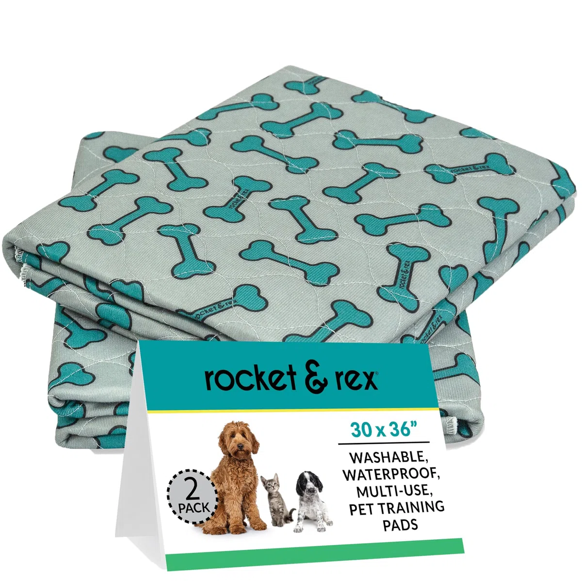 Rocket & Rex - Almohadillas para orina de Perro Lavables y Reutilizables Paquete de 2, Grande (76 x 91). Impermeable y Absorbente. Protector de colchón para Cama