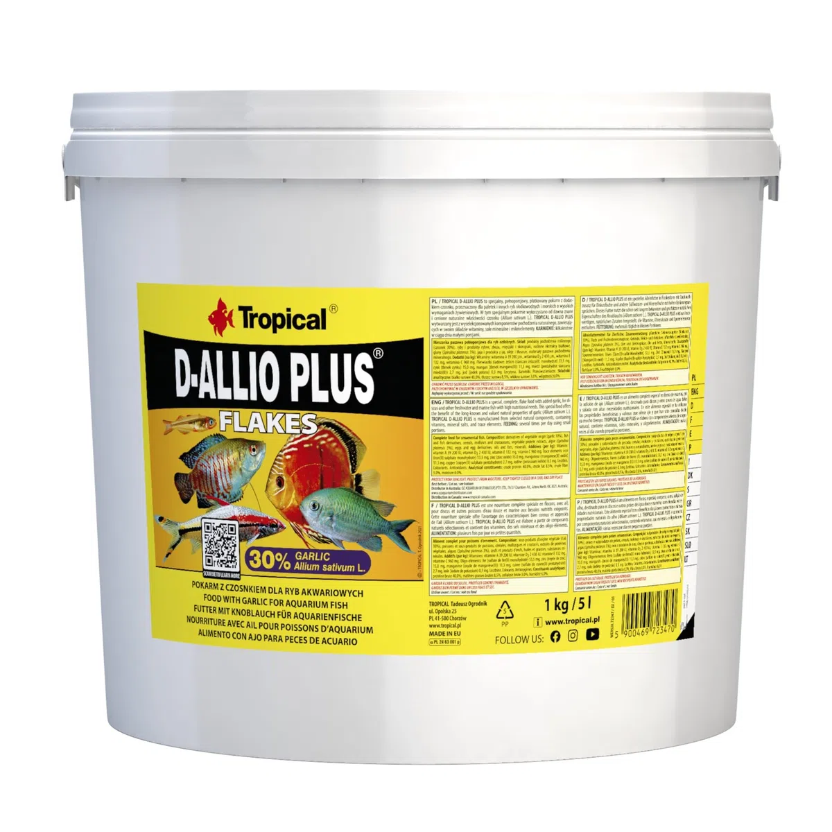Tropical D-ALLIO Plus 5L / 1kg - Alimento Especial para Peces de Agua Dulce y Salada
