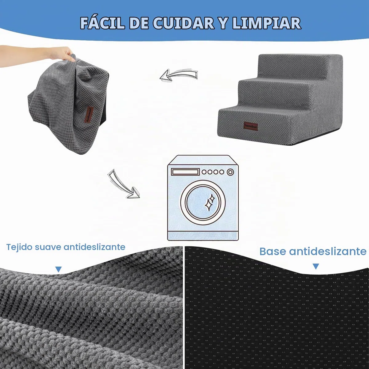 Escalones para Perros pequeños, escaleras de Perro de 3 escalones para Camas Altas y sofá, escaleras Antideslizantes para Perros y Gatos pequeños, escaleras de Cama para Perros, Gris, 3/4/5 escalones