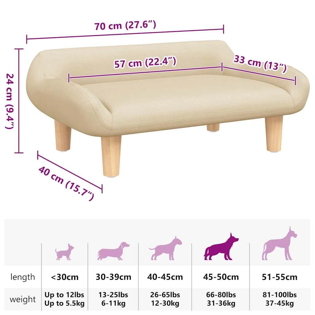 Genérico Cama para Perros de Tela Crema 70x40x24 cm,Producto para Mascotas y Animales,Productos para Mascotas,Productos para Perros,Camas para perros-171945