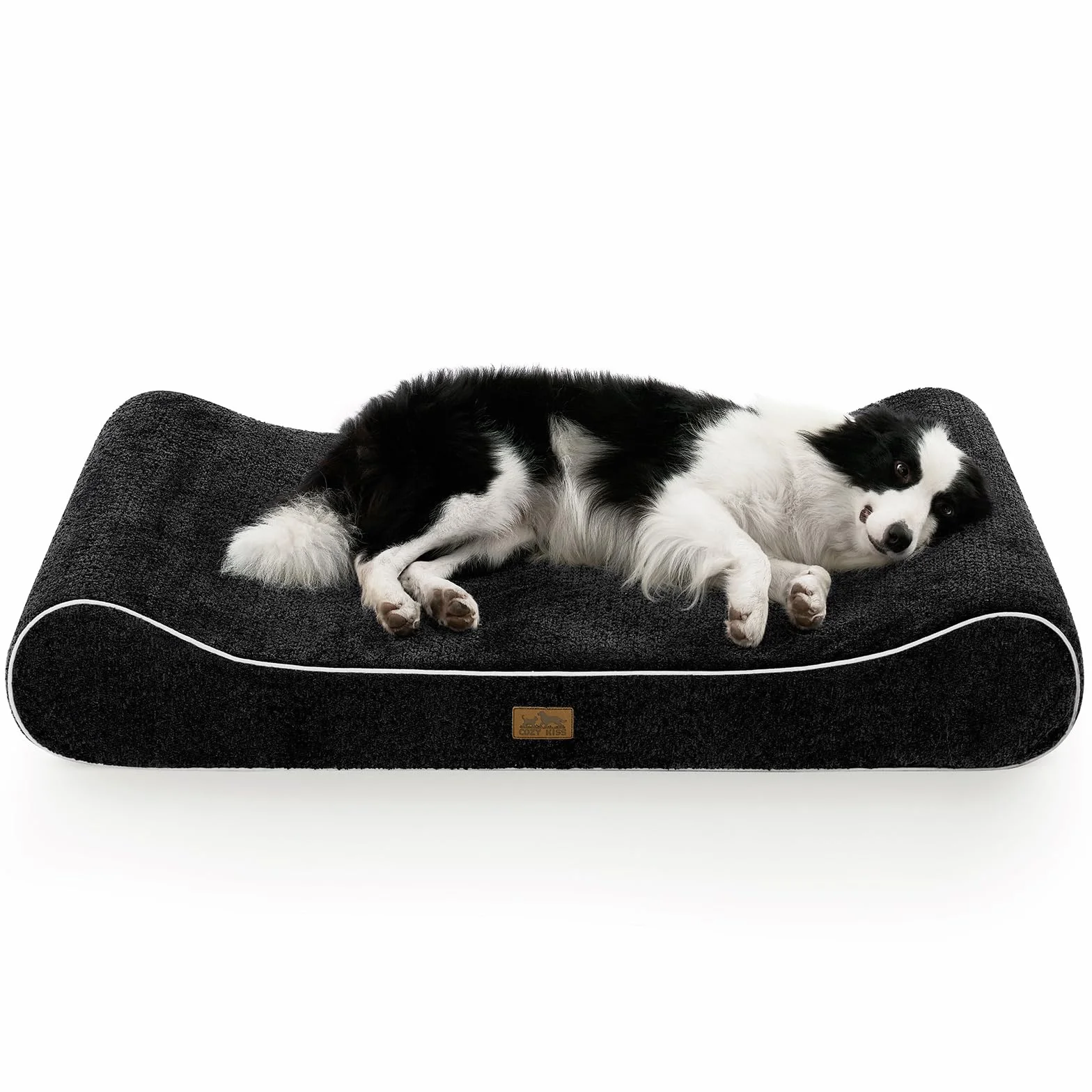 COZY KISS Cama para Perros Lavable, 129x91x20cm, con Borde Elevado - Colchón Ortopédico para Perros en Forma de Barco, Impermeable y Antideslizante, Adecuada para Mascotas hasta 64kg, Negro