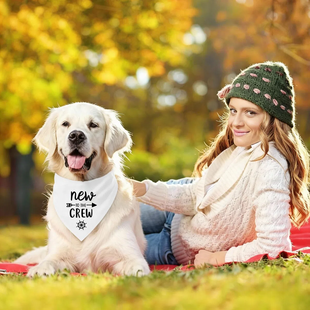 New to The Crew - Bandana para perro, anuncio de nuevo cachorro, revelación de género, regalo para nuevos propietarios, bandana para cachorros, regalos para dueños de perros, baberos triangulares