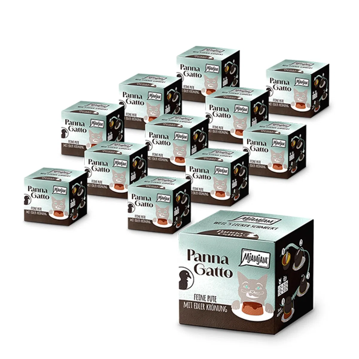 MjAMjAM - Comida húmeda premium para gatos - Panna Gatto - Pavo tierno con un toque final exquisito, pack de 12 (2x80g), sin cereales