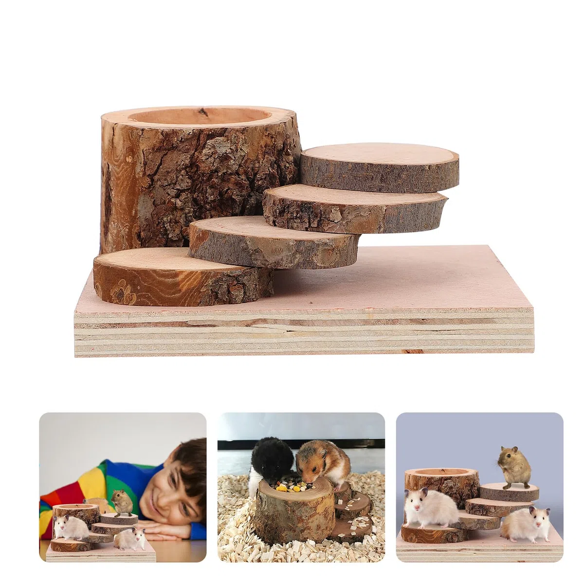 SHINEOFI Juguete de Madera Resistente y Seguro con Comedero y Escalera para Hámster Plato de Alimentación para Mascotas Pequeñas para Juegos y Trepadas