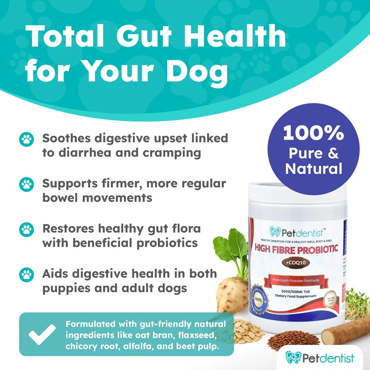 100% natural 500g probióticos con alto contenido de fibra para perros y gatos CoQ10, vitamina C, aminoácidos, minerales, enzimas ideal para la salud dental, cardiaca y digestiva