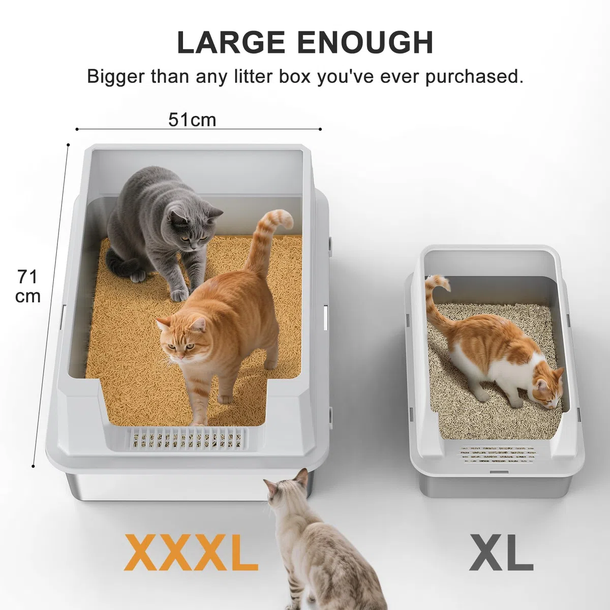 MIXJOY Arenero para Gatos de Acero Inoxidable XXXL - Extra Grande - 71 x 51 x 30 cm - Acero Inoxidable Adecuado para Razas de Gatos Grandes y Varios hogares Aptos para Gatos