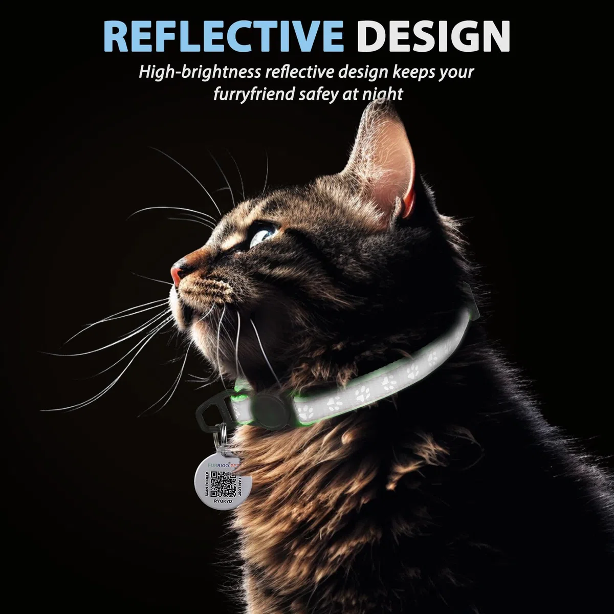 Collar de gato con etiqueta de nombre de código QR, collares reflectantes para gatitos con campana, etiqueta de identificación de gato personalizada, ultra duradero, ajustable, liberación rápida, se