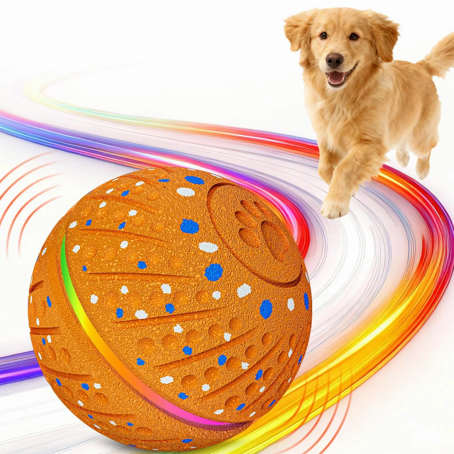 Pelota interactiva de juguetes para perros – Pelota inteligente para perros con luces coloridas, material E-TPU, 3 modos de juego, bolas rodantes automáticas, juguete para perros pequeños y medianos