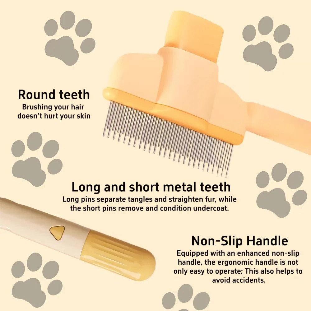 TemApex 2 peines para mascotas para perros y gatos con dientes largos y cortos de metal de acero inoxidable para desprendimiento y enredos, peine autolimpiante para perros y gatos, comodidad y