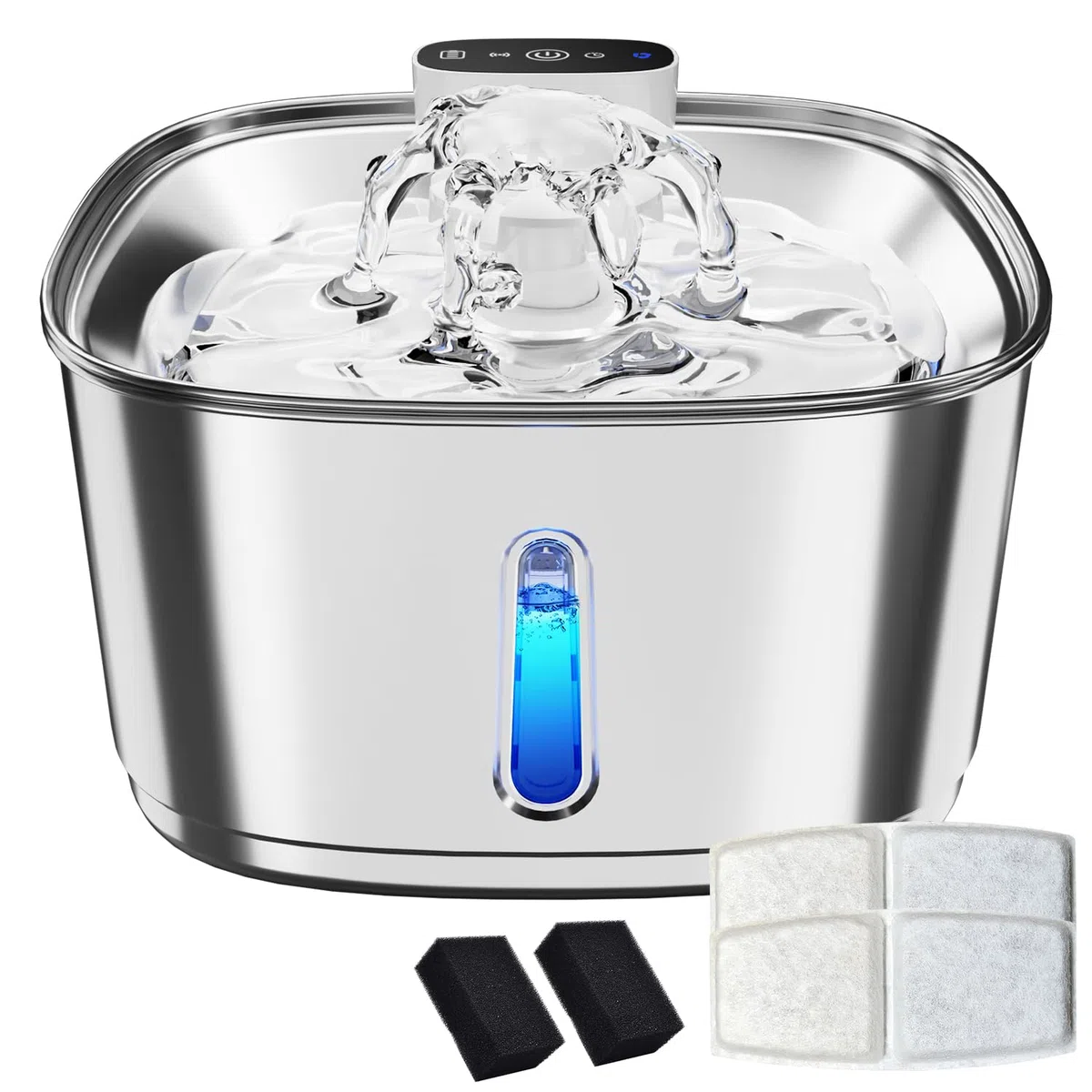 Fuente de agua para gatos de 3.2 L para beber con sensor de movimiento, fuente de agua de acero inoxidable para mascotas, dispensador de agua inalámbrico para perros, funciona con pilas y