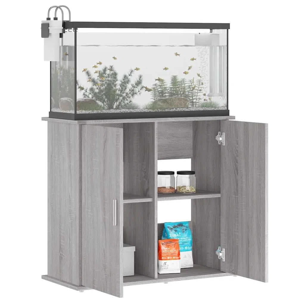 Soporte para acuario, color gris, de madera Sonoma, 81 x 36 x 73 cm, armario inferior estable con espacio de almacenamiento y puertas para accesorios de acuario, estantería, muebles, ideal