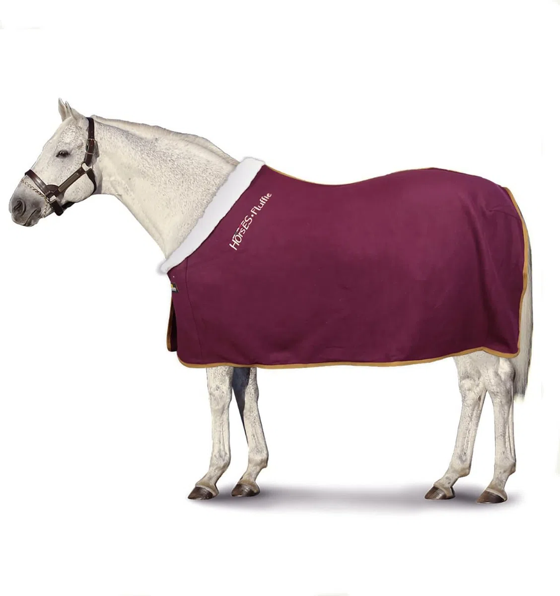 Horses, Manta Polar para Caballos Fluffie con Inserción de Borreguito Sintético en el Cuello, Ideal como Manta de Secado o para Paseos (128 cm, Burdeos)