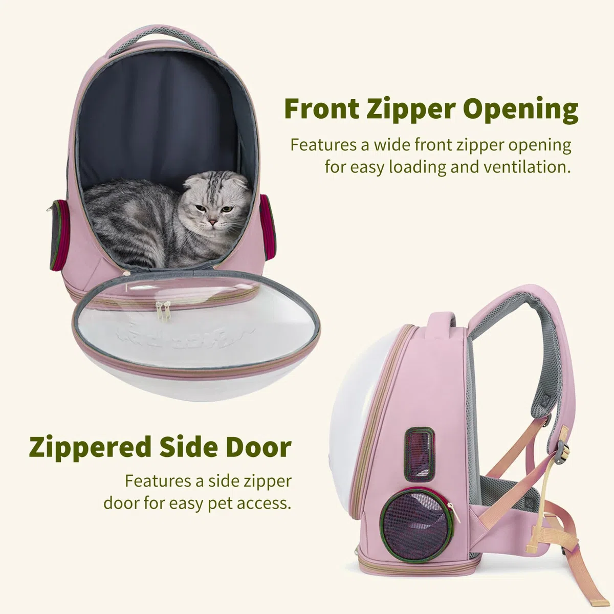 PETCUTE Mochila Transportín Perro,Mochilas para Gatos y Perro,Cápsula Espacial,Bolsa para Mascotas Portátil y Plegable con Correa de Seguridad Interior,Almohadilla Extraíble,para Viajes de Camping
