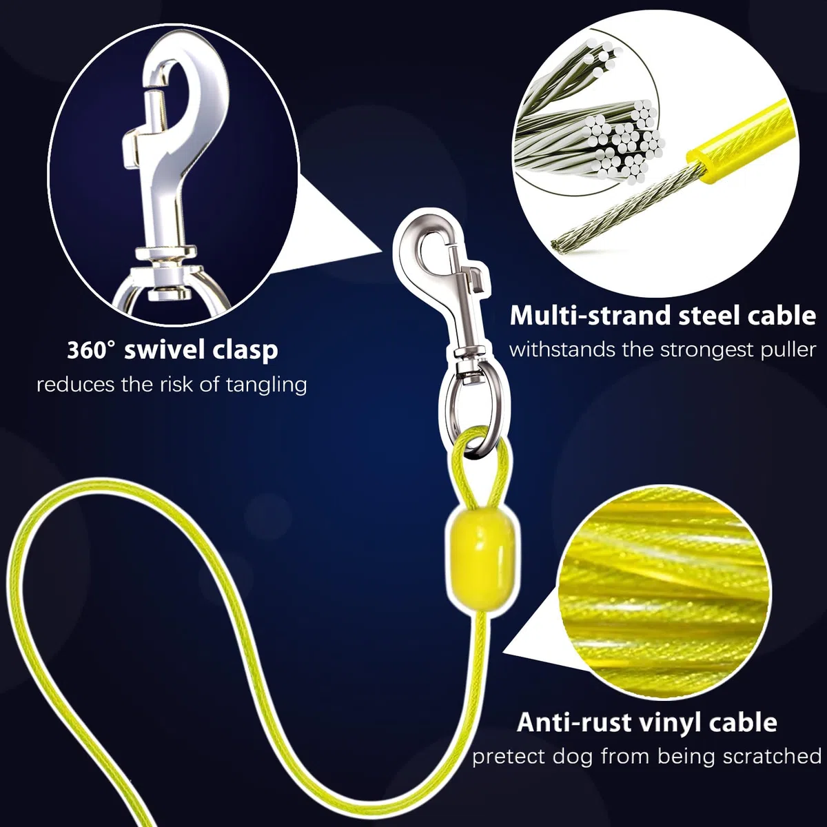 Cable retráctil de 9 Metros para Perros pequeños a Grandes de Entre 9 y 34 kg, Correa retráctil patentada Ideal para Patio y jardín, Duradera, para 70 000 ciclos (Negro, 9 Metros)