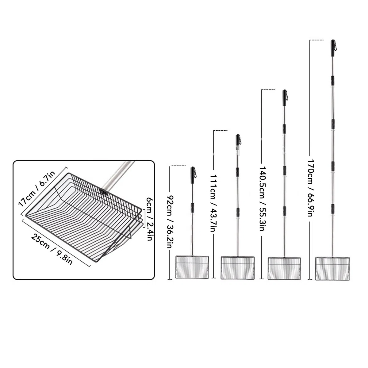 Cuchara grande de 9.8 pulgadas para excrementos de pollo con 5 asas extensibles, pala de arena para gatos, accesorios resistentes para gallineros, granja