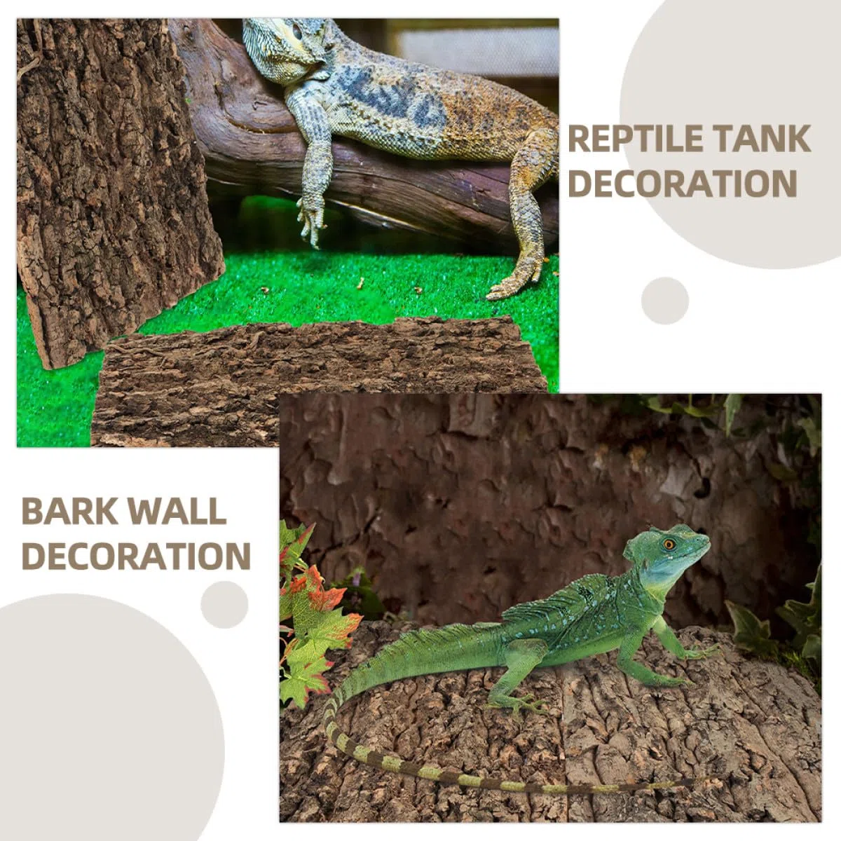 Abaodam Decoración de Corteza de Árbol de Reptil 4 Piezas Café | Fondo para Terrario y Acuario, Fácil de Cortar y Colocar, sin Mantenimiento